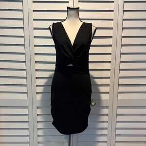 Open Edit NWOT Chic Black front Twist cut out Sleeveless Midi Dress.